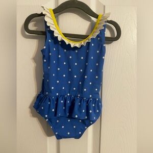 Mini Boden Blue Polka Dot Ruffle Swimsuit (12-18 mos)